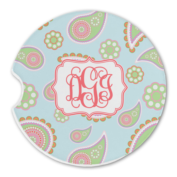 Custom Blue Paisley Sandstone Car Coaster - Single (Personalized)