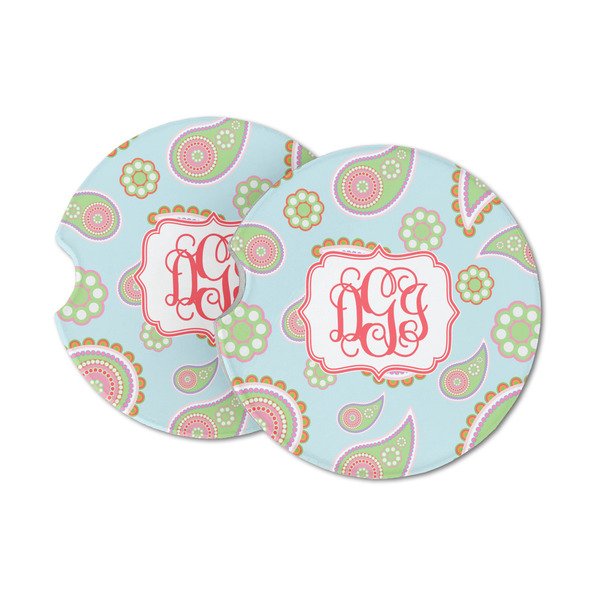 Custom Blue Paisley Sandstone Car Coasters - Set of 2 (Personalized)
