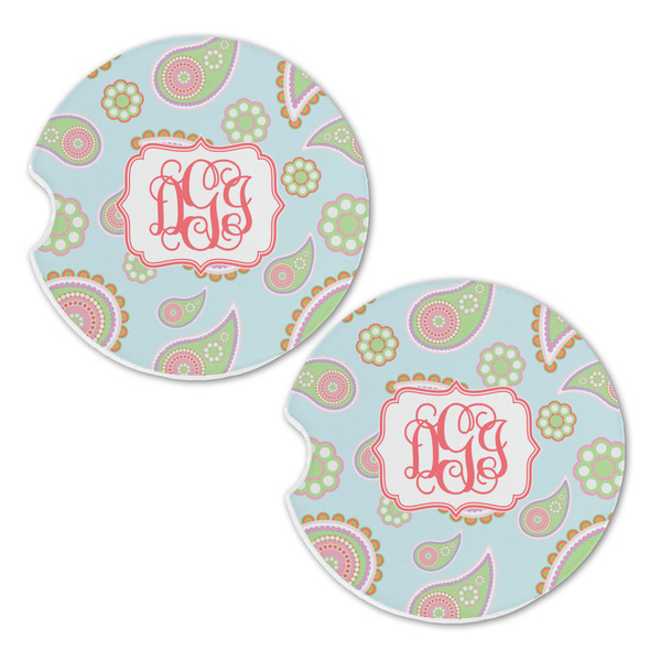 Blue Paisley Sandstone Car Coasters - Set of 2
