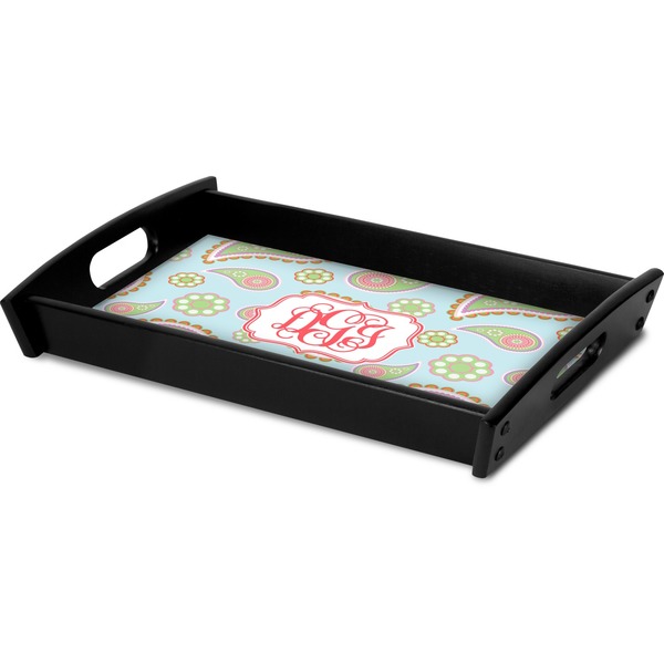 Blue Paisley Serving Tray Black - Corner