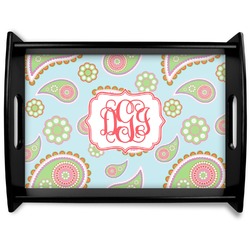 Blue Paisley Black Wooden Tray - Large (Personalized)