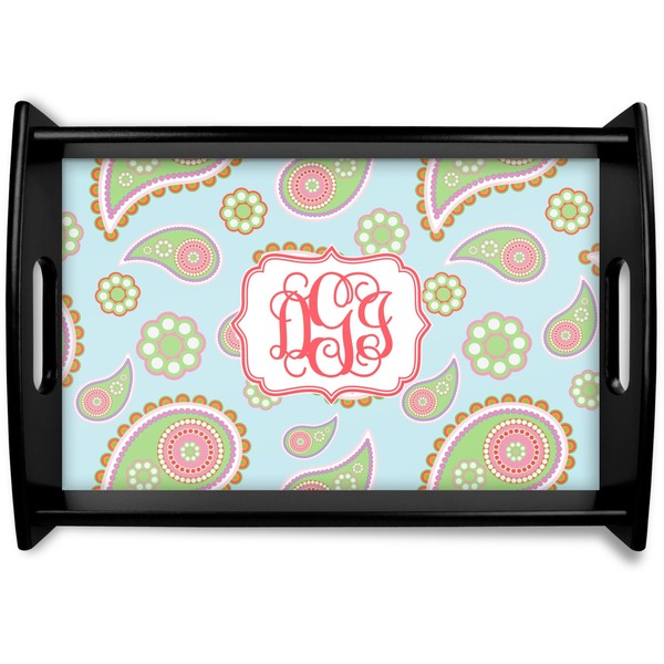 Custom Blue Paisley Black Wooden Tray - Small (Personalized)