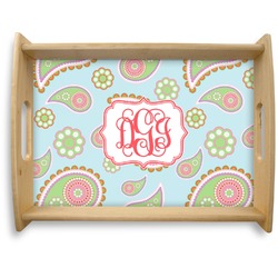 Blue Paisley Natural Wooden Tray - Large (Personalized)