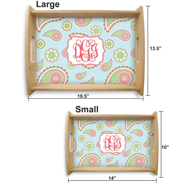 Blue Paisley Serving Tray Wood Sizes