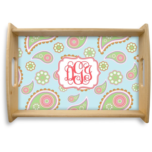 Custom Blue Paisley Natural Wooden Tray - Small (Personalized)