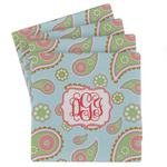 Blue Paisley Absorbent Stone Coasters - Set of 4 (Personalized)