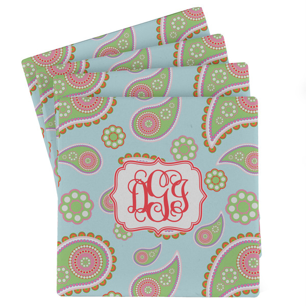 Custom Blue Paisley Absorbent Stone Coasters - Set of 4 (Personalized)