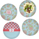 Blue Paisley Set of 4 Glass Lunch / Dinner Plate 10" (Personalized)
