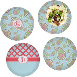 Blue Paisley Set of 4 Glass Lunch / Dinner Plate 10" (Personalized)