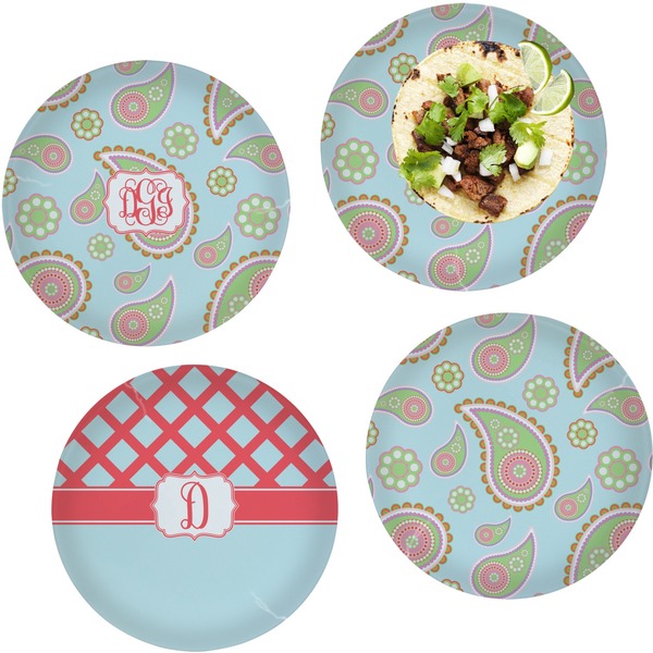 Custom Blue Paisley Set of 4 Glass Lunch / Dinner Plate 10" (Personalized)