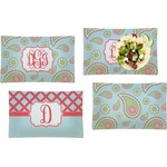Blue Paisley Set of 4 Glass Rectangular Lunch / Dinner Plate (Personalized)