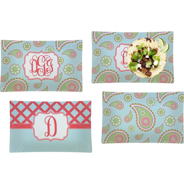 Blue Paisley Set of Rectangular Dinner Plates