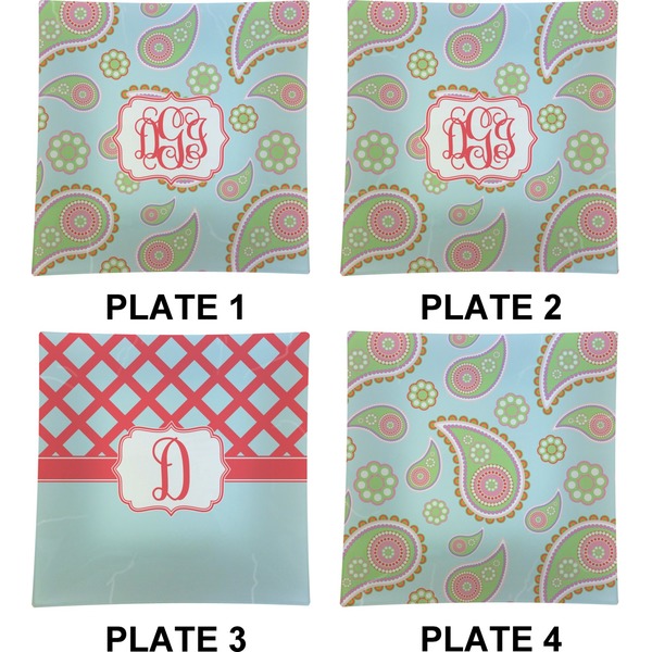 Blue Paisley Set of Square Dinner Plates (Approval)