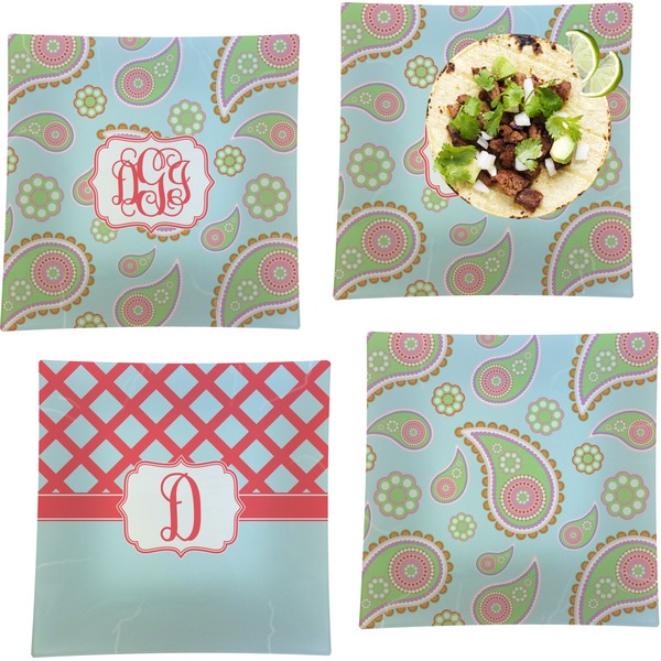 Blue Paisley Set of Square Dinner Plates