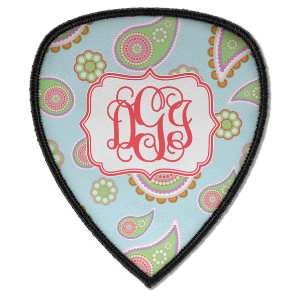 Custom Blue Paisley Iron on Shield Patch A w/ Monogram