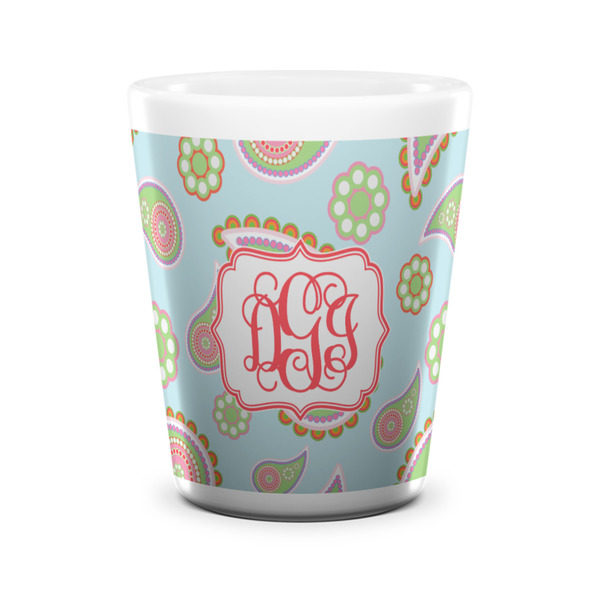 Blue Paisley Shot Glass - White - FRONT