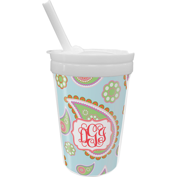 Custom Blue Paisley Sippy Cup with Straw (Personalized)