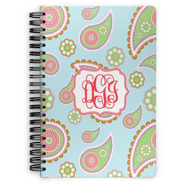 Custom Blue Paisley Spiral Notebook - 7x10 w/ Monogram