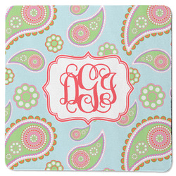 Blue Paisley Square Rubber Backed Coaster (Personalized)