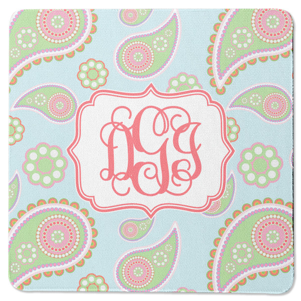 Custom Blue Paisley Square Rubber Backed Coaster (Personalized)