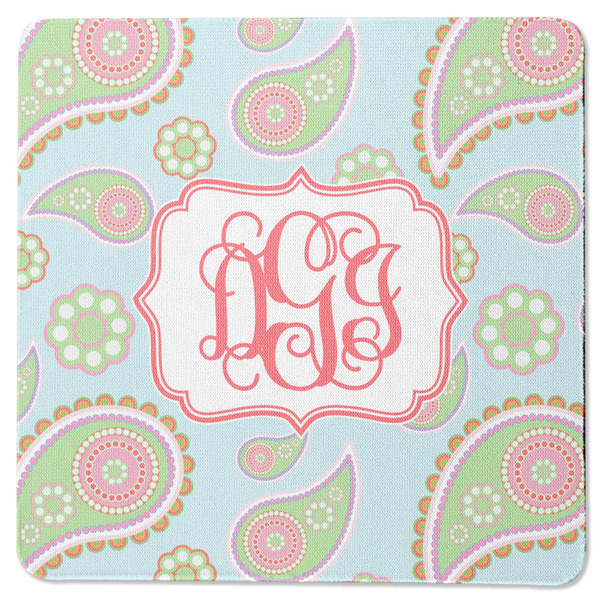 Custom Blue Paisley Square Rubber Backed Coaster (Personalized)