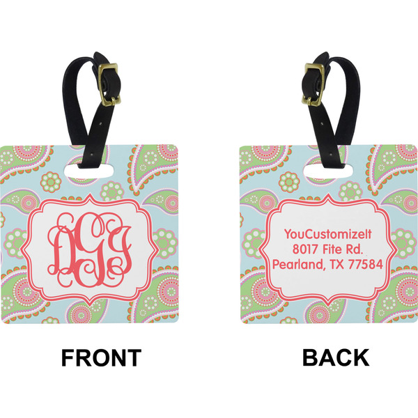 Blue Paisley Square Luggage Tag (Front + Back)