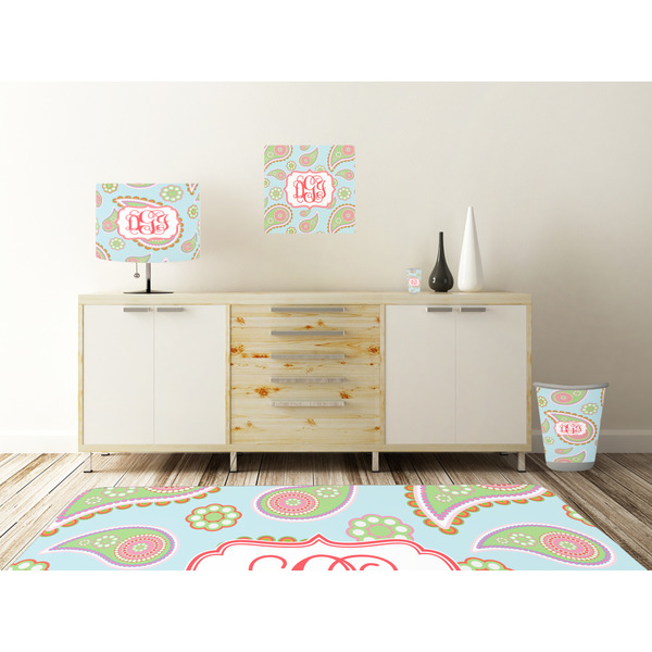 Blue Paisley Square Wall Decal Wooden Desk