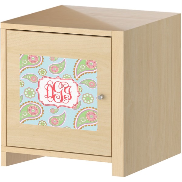 Blue Paisley Square Wall Decal on Wooden Cabinet