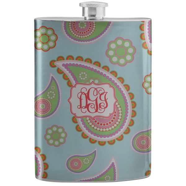 Custom Blue Paisley Stainless Steel Flask (Personalized)
