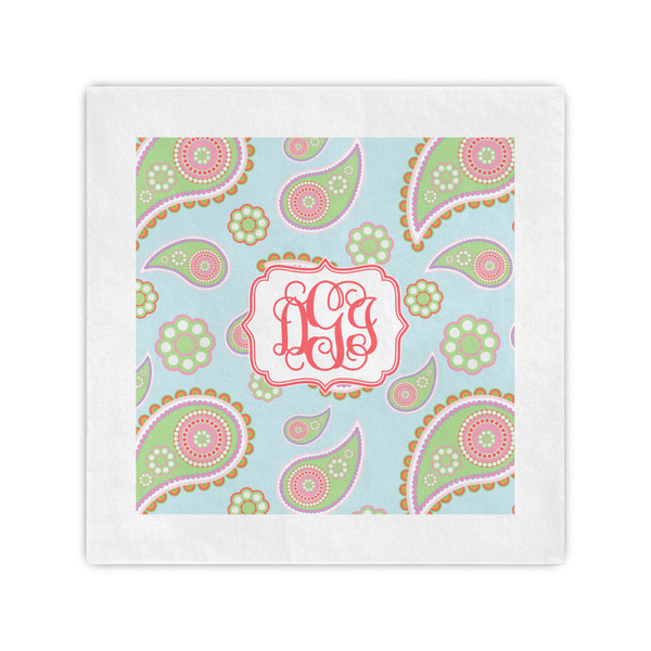 Custom Blue Paisley Cocktail Napkins (Personalized)