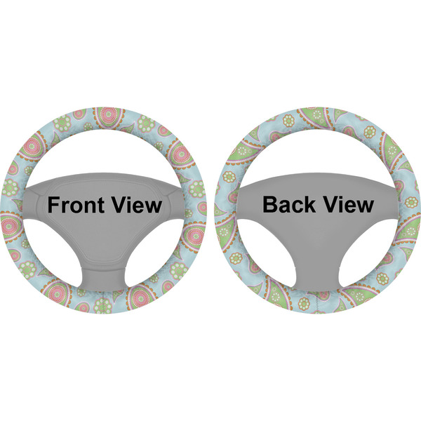 Blue Paisley Steering Wheel Cover- Front and Back