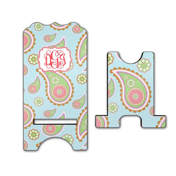 Blue Paisley Stylized Phone Stand - Front & Back - Large