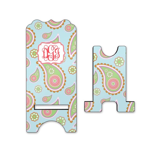 Blue Paisley Stylized Phone Stand - Front & Back - Small