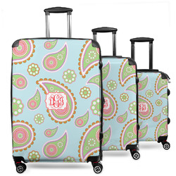 Blue Paisley 3 Piece Luggage Set - 20" Carry On, 24" Medium Checked, 28" Large Checked (Personalized)