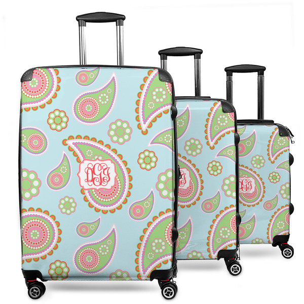 Custom Blue Paisley 3 Piece Luggage Set - 20" Carry On, 24" Medium Checked, 28" Large Checked (Personalized)