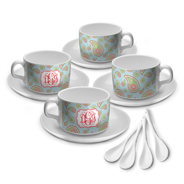 Custom Blue Paisley Tea Cup - Set of 4 (Personalized)