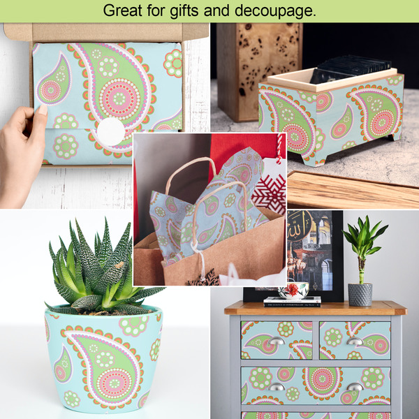 Blue Paisley Tissue Paper - In Use Collage