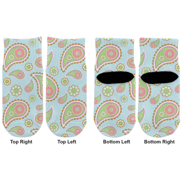 Blue Paisley Toddler Ankle Socks - Double Pair - Front and Back - Apvl