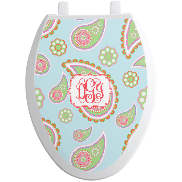 Custom Blue Paisley Toilet Seat Decal - Elongated (Personalized)