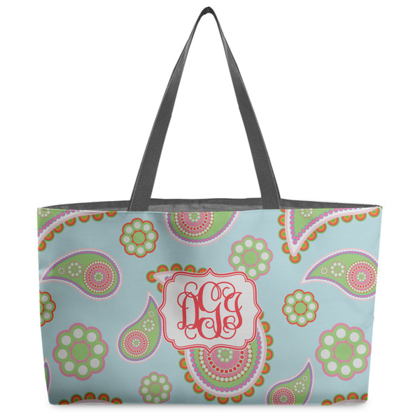 Custom Blue Paisley Beach Totes Bag - w/ Black Handles (Personalized)