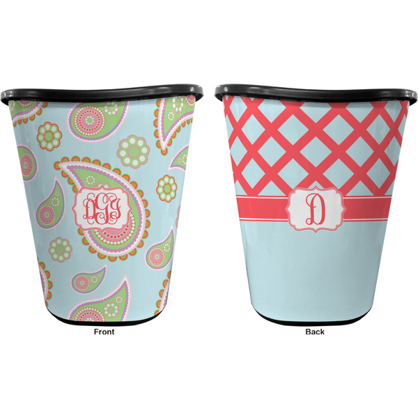 Blue Paisley Trash Can Black - Front and Back - Apvl