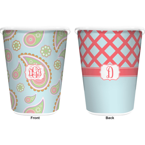 Blue Paisley Trash Can White - Front and Back - Apvl