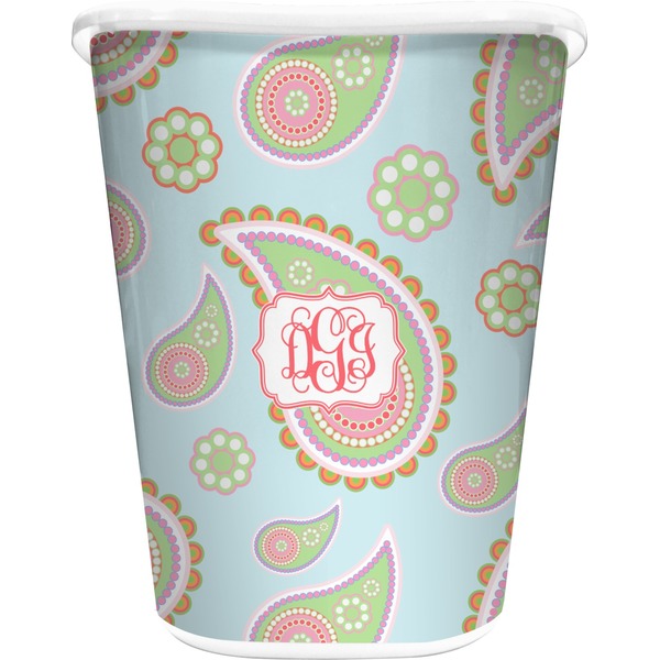 Custom Blue Paisley Waste Basket - Double Sided (White) (Personalized)