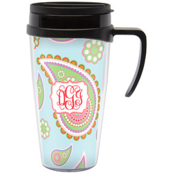Blue Paisley Acrylic Travel Mug with Handle (Personalized)