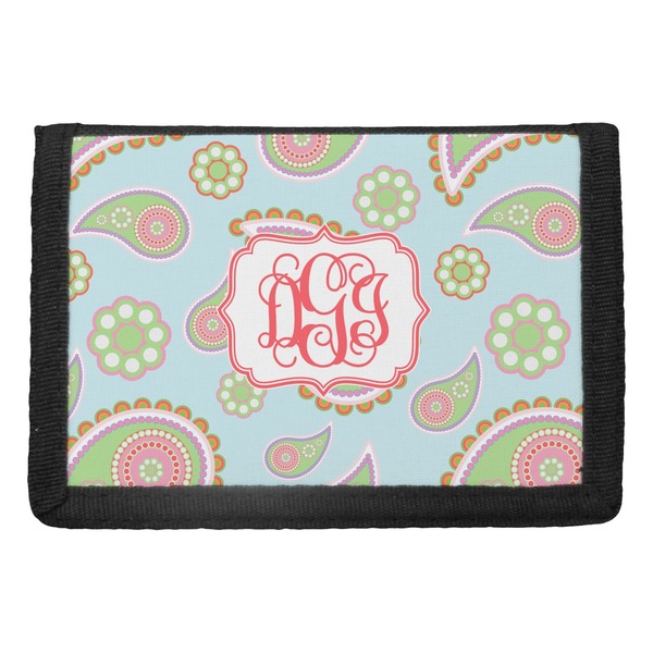 Custom Blue Paisley Trifold Wallet (Personalized)