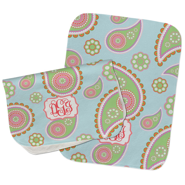 Blue Paisley Two Rectangle Burp Cloths - Open & Folded