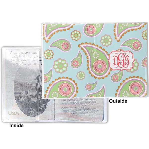 Blue Paisley Vinyl Passport Holder - Flat Front and Back