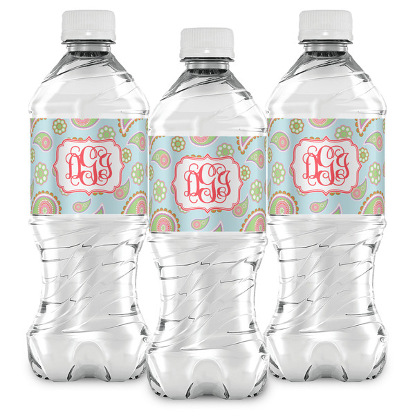 Blue Paisley Water Bottle Labels - Front View