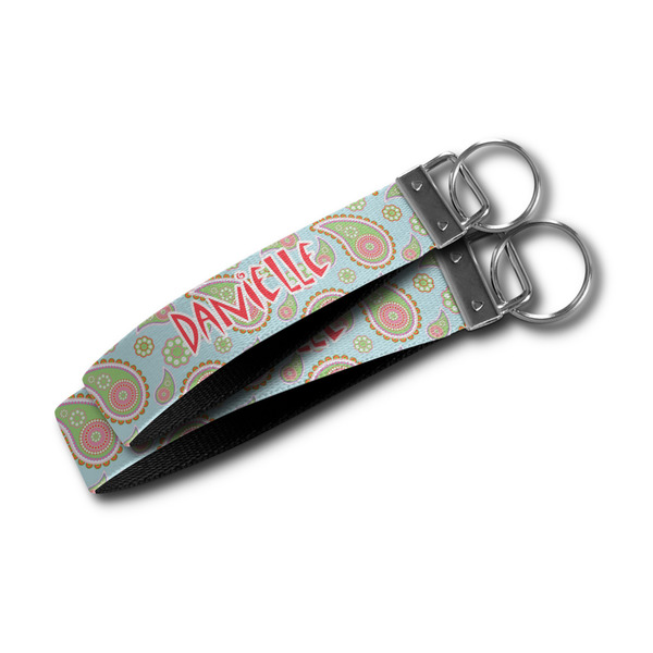 Blue Paisley Webbing Keychain FOBs - Size Comparison