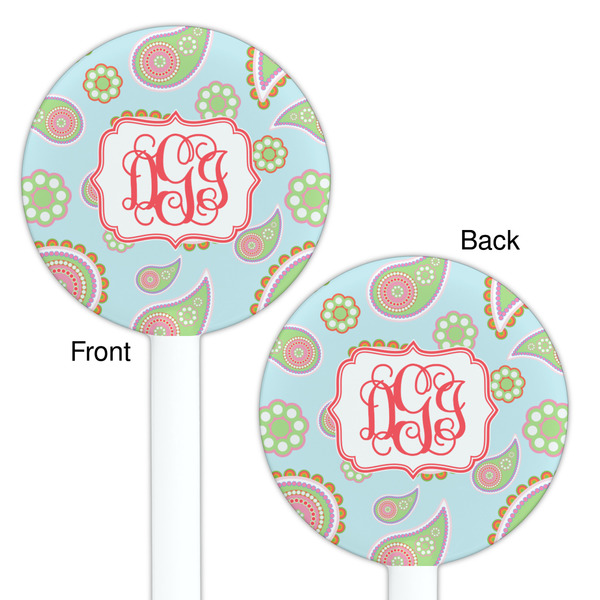 Blue Paisley White Plastic 5.5" Stir Stick - Double Sided - Round - Front & Back